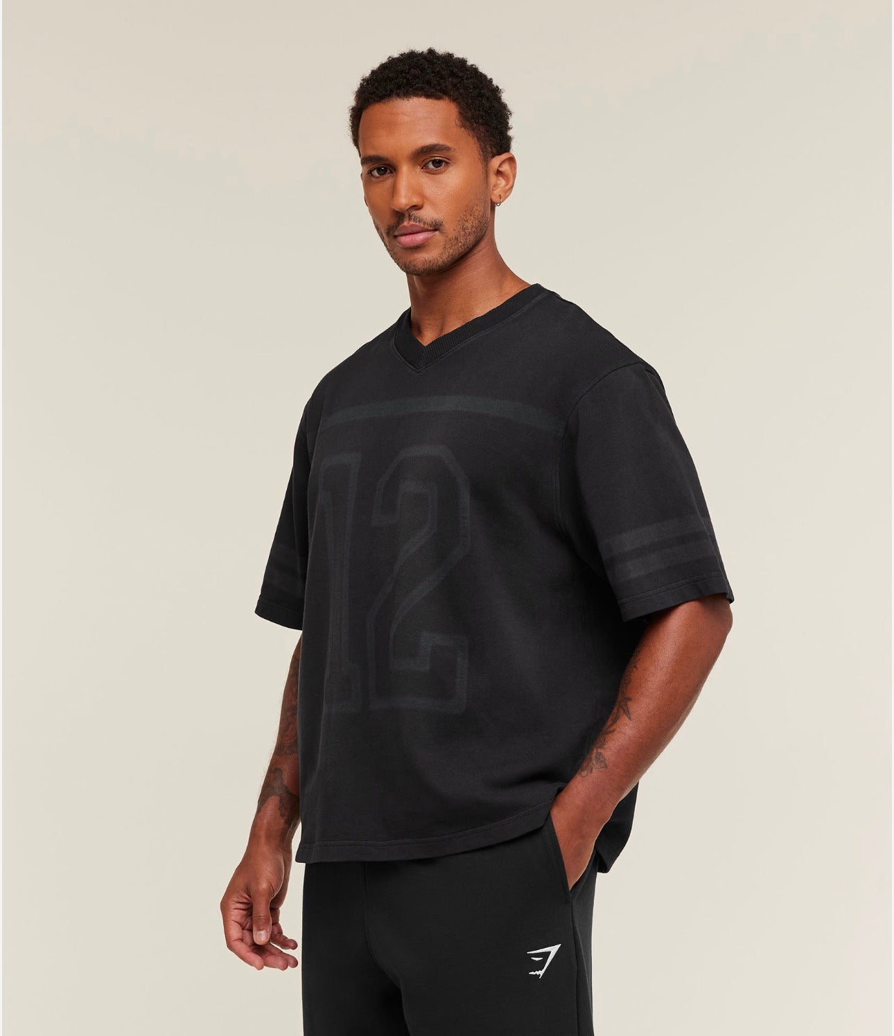 Collegiate Washed Jersey T-Shirt Black Oversized Fit GymShark